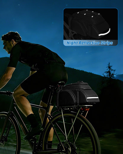 Bike Rear Rack Bag with Reflective Strips & Straps