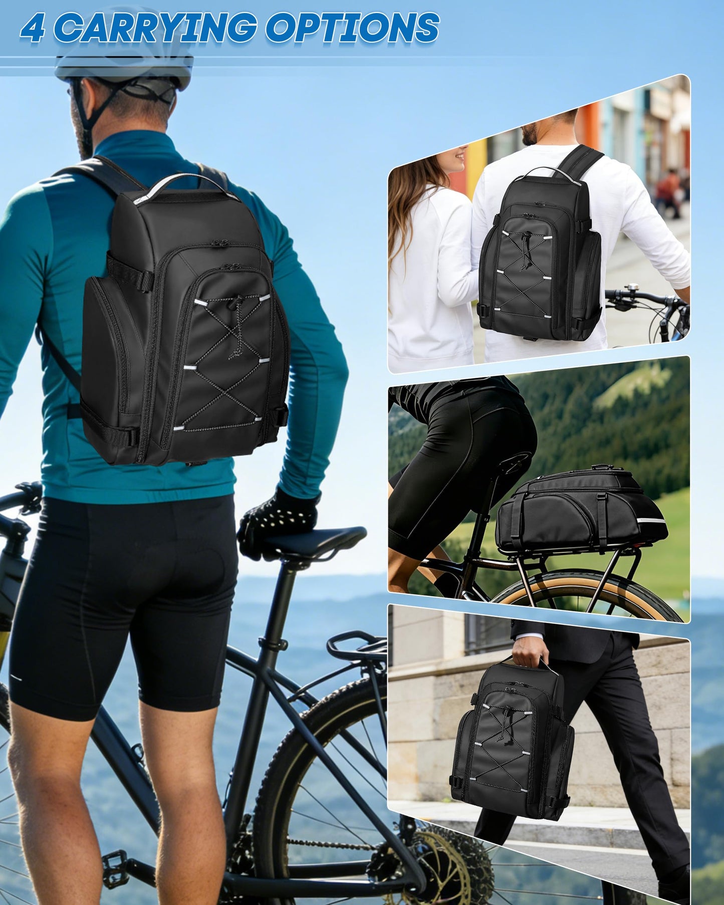 Bike Rear Rack Bag with Reflective Strips & Straps