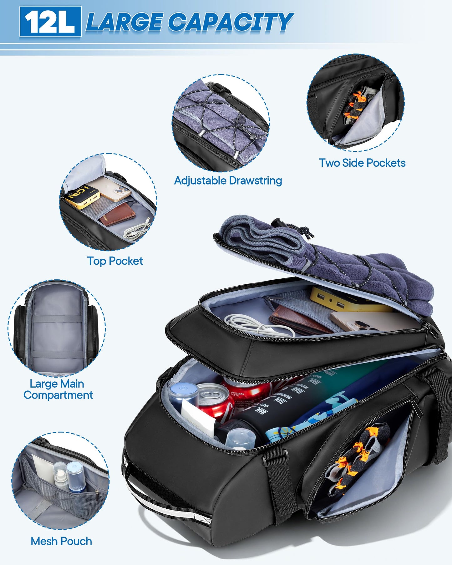 Bike Rear Rack Bag with Reflective Strips & Straps