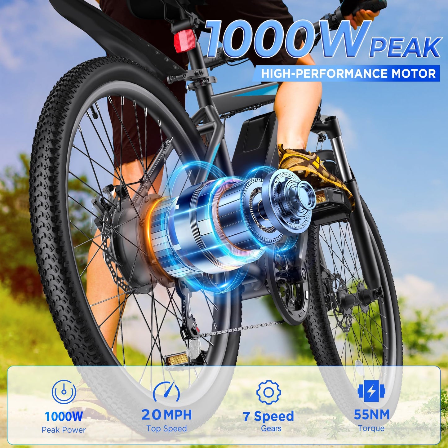 1000W Electric Mountain Bike With 50-Mile Range